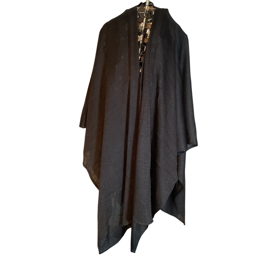 Steve Madden Black Metallic Sparkle Knit Open Front Poncho Wrap Shawl NWT